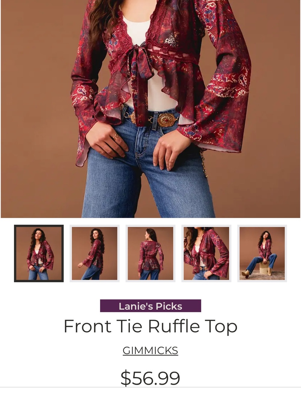 Gimmicks Front Tie Ruffle Top - Picture 4 of 5